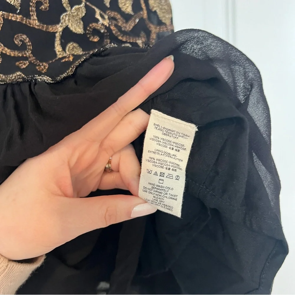 Free People Black Gold Embroidered Drop Waist Little Secrets Mini Dress Small - Picture 3 of 5